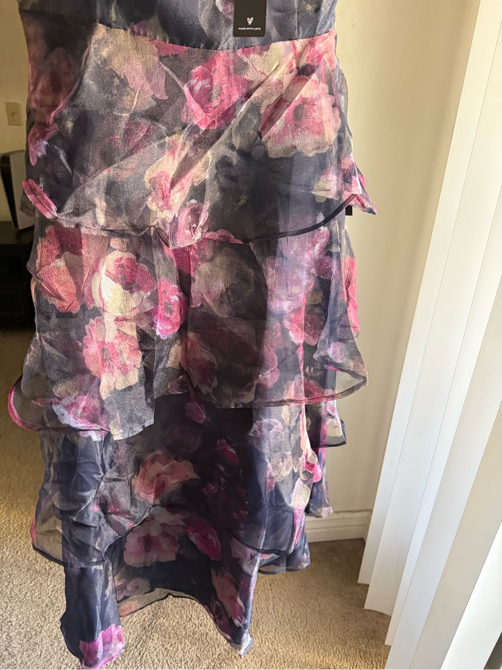Lulu's Navy Floral Tiered Midi Dress with Pink Accents - Picture 9 of 10